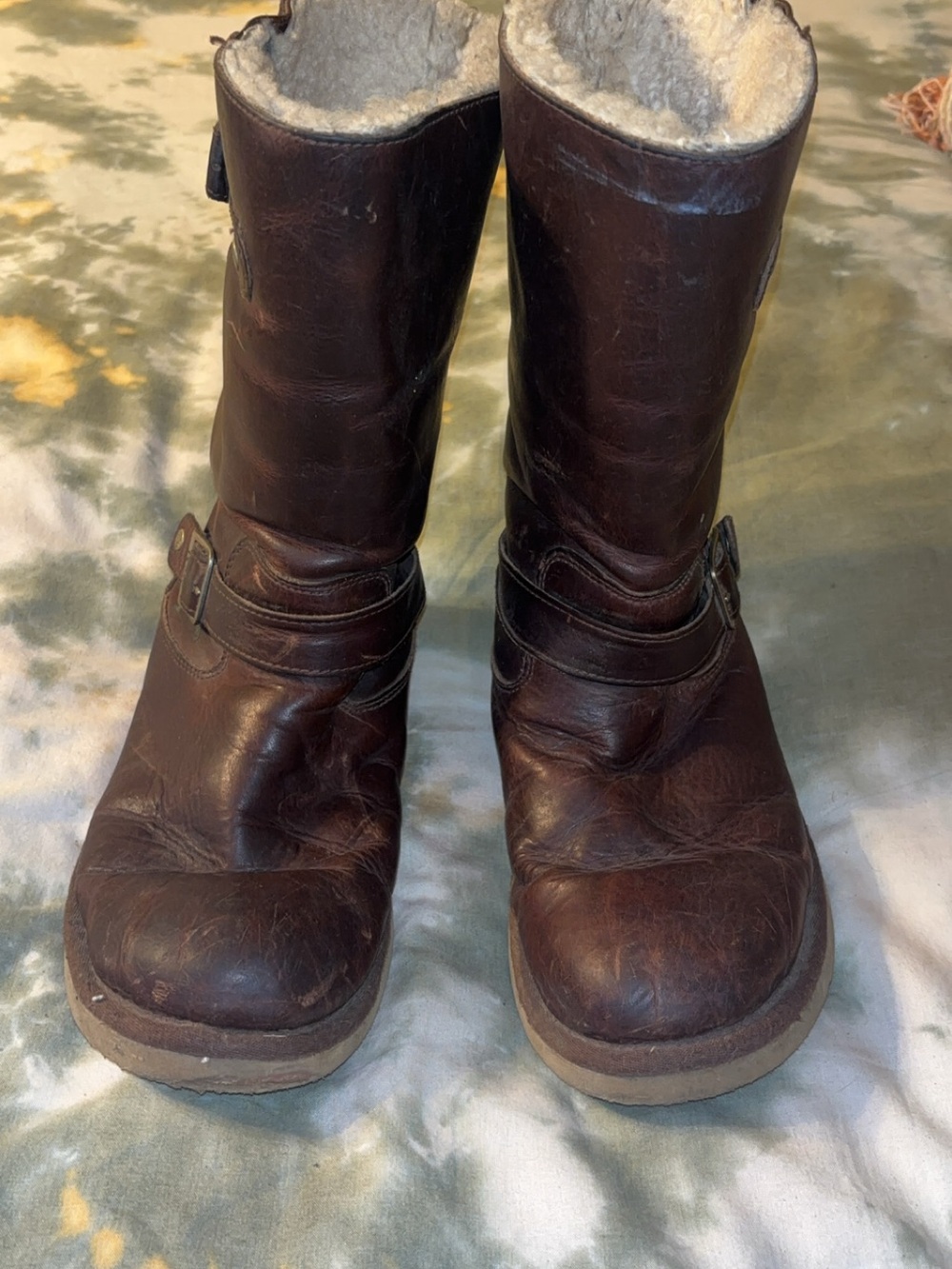 WOMENS Brown Leather Insulated Mid-Calf Boots